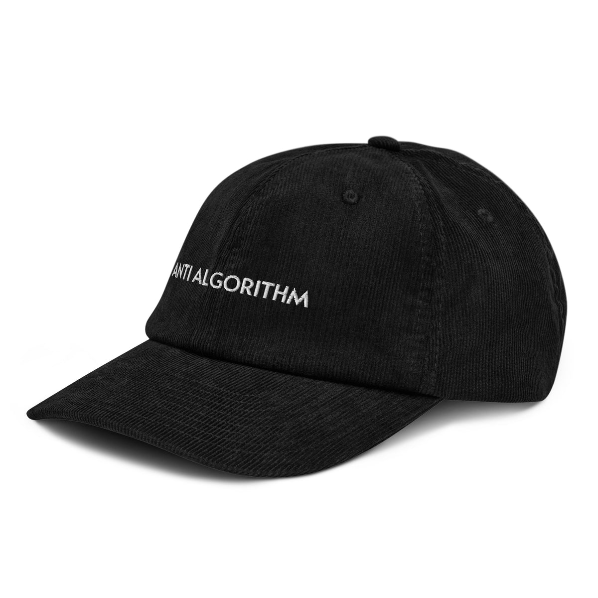 ANTI ALGORITHM Corduroy Hat in Black — front-left view