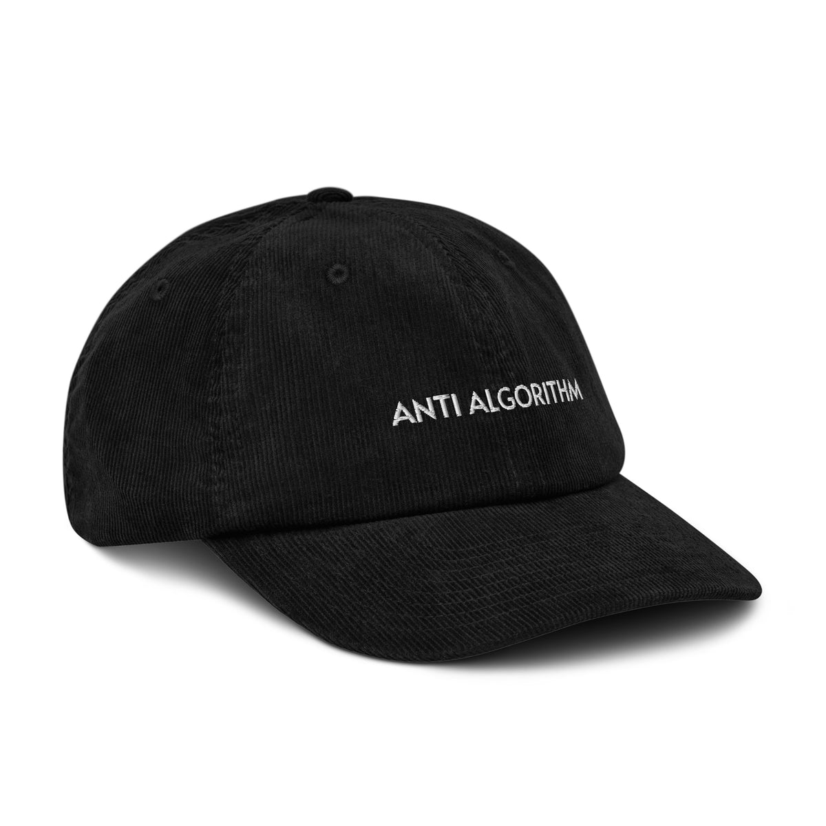 ANTI ALGORITHM Corduroy Hat in Black — front-right view