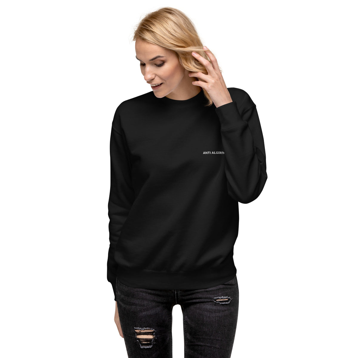 ANTI ALGORITHM Premium Sweatshirt in Black — front